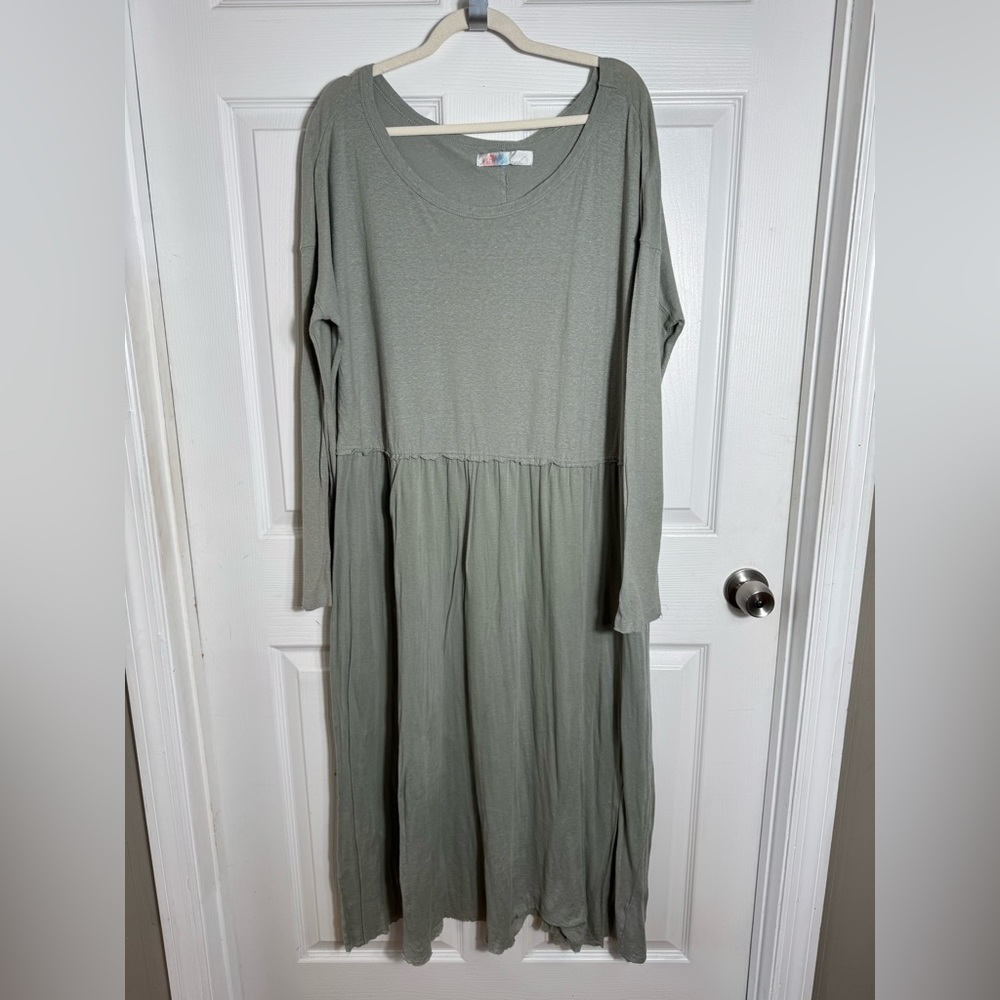 Free People Beach Oversized Sage Green Maxi Dress Long Sleeve Boho LG - Picture 2 of 10